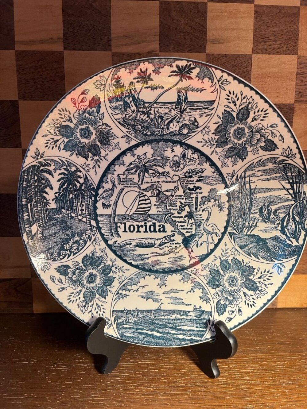 Florida Souvenir Blue and White Transferware Plate A940